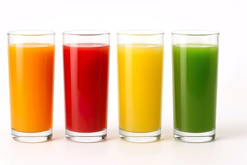 Four colorful fruit juices in glasses