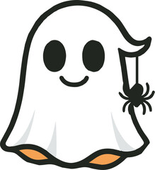 Cute Ghost with Spider Halloween Vector Illustration