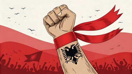 Hand of a man holding a cigarette with blood illustration in vintage art style