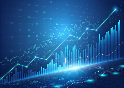 Abstract digital illustration of business growth charts and graphs representing financial data and investment analysis in a futuristic design