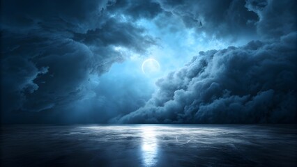 Fototapeta premium Dramatic Storm Clouds Over Ocean with Moonlight Reflection