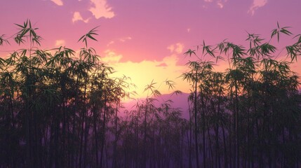 Sunset bamboo forest landscape