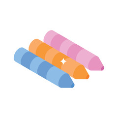 A modern isometric icon of colourful wax crayons