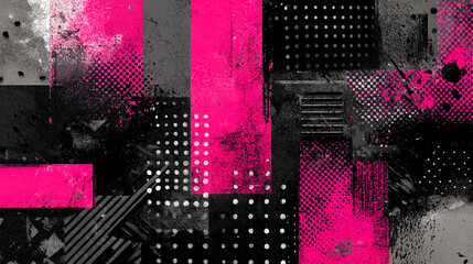 ピンクドットとブラックパターン、質感豊かな幾何学構成の背景