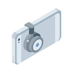 Easy to edit isometric style icon of detachable mobile lens