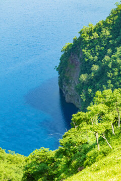 Scenic Shoreline of Lake Mashu, Hokkaido, Japan