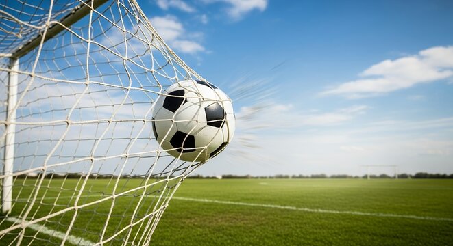 Goal! Soccer Ball Entering Net Dynamic Action Shot for Sports Marketing