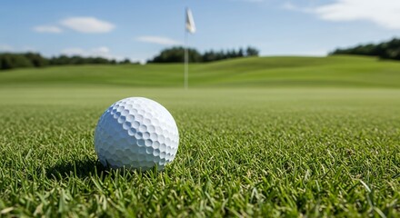 Golf Ball on Green with Flag in Background