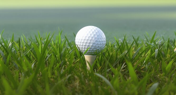 Golf Ball on Tee in Lush Green Grass Ready for the Perfect Drive