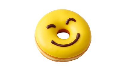 Fototapeta premium Cheerful Yellow Donut with Chocolate Smile Isolated on White Background