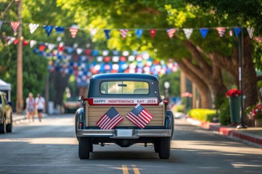 Patriotic Parade: Classic Car & Festive Street - Powered by Adobe