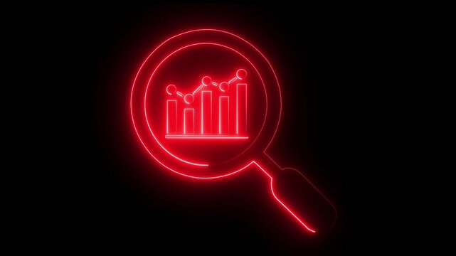 Glowing neon SEO icon on transparent background. Motion graphic animation for digital marketing and search engine optimization. optimization innovation and research technology with black background