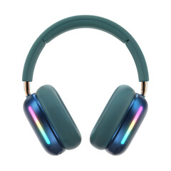 Teal Over- Ear Headphones with RGB Lighting on White Background audio music isolated on a transparent background