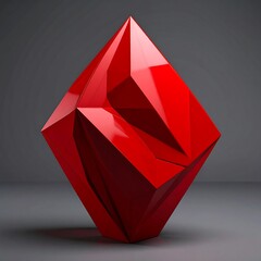 Abstract multifaceted ruby structure shining brightly in a muted grey environment