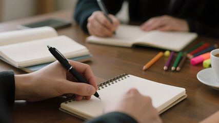 close up of business people working together in office