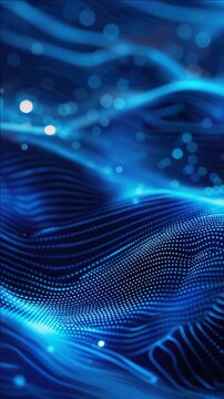 Abstract  of a deep blue digital ocean with wave-like patterns and nanotube structures glowing in white.