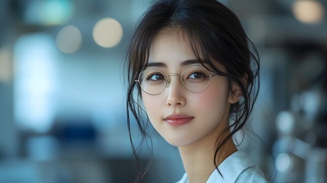 Thoughtful Asian scientist observing with an analytical gaze