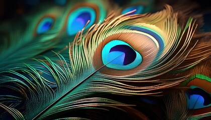 Fototapeta premium Peacock Feather Wallpaper - Detailed Bird Feather Background for Krishna Janmashtami