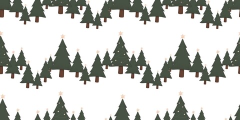New Year's seamless pattern with Christmas trees, white background