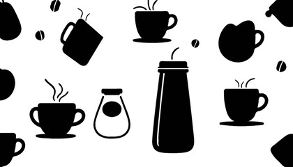 Vector illustration set of coffee and tea cups in various styles
