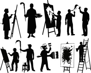 Obraz premium Create a kinds of deferent Painter vector art silhouette with white background.