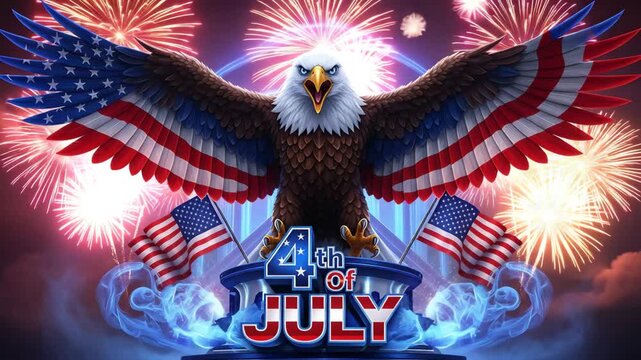 Patriotic Eagle 4th of July Fireworks: Animated Celebration Loop
