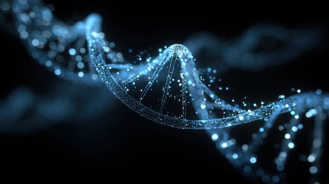 glowing dna helix dark background