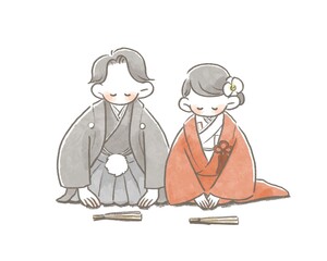 手描きのほんわか結婚式イラスト(和装)
