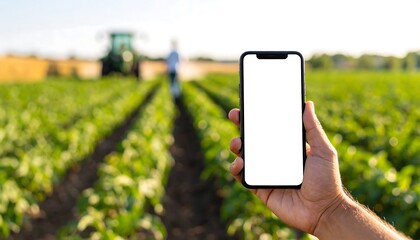 Smartphone in a field, showing blank screen