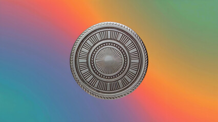Metallic Mandala on Rainbow Gradient Background Decorative Round Ornament with Intricate Patterns Spiritual Art and Design element