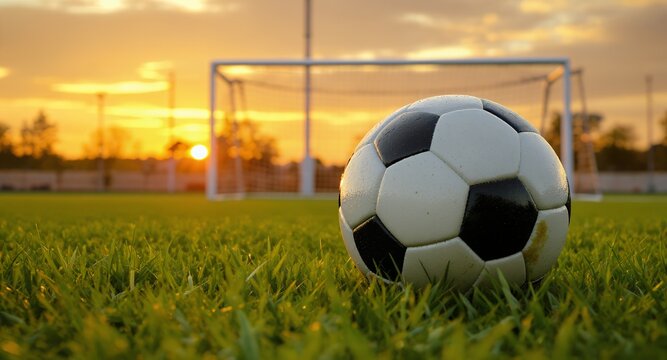 Soccer Ball on Field at Sunset Sports Photography