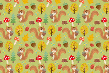 リスと植物の背景イラスト