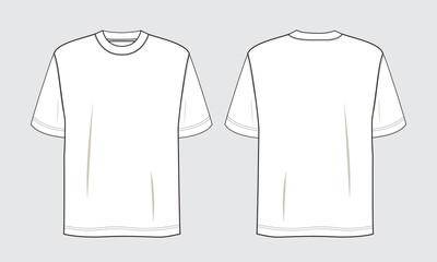 Naklejka premium Short sleeve t shirt technical drawing fashion flat sketch vector illustration template front and back