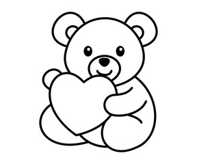 Cute teddy bear holding heart outline drawing