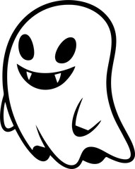 Cute Cartoon Ghost with Fangs – Playful Halloween Vector Illustration Isolated on White