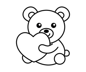 Cute teddy bear holding heart outline drawing