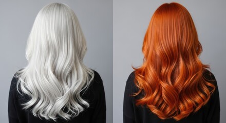 Silver platinum blonde and vibrant orange auburn wavy hair color transformation example