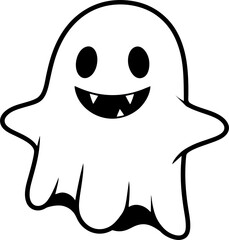 Happy Waving Ghost with Wide Grin, Spooky Halloween Icon