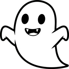 Cute Friendly Ghost with Fangs and Wavy Arms, Halloween Spooky Character