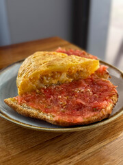 Traditional Spanish omelette with fresh tomato toast