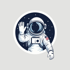 Whimsical astronaut peeking out and waving from a spaceship, representing joy and curiosity in space travel. © Kintan AMP