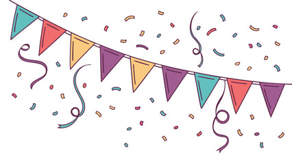 Colorful Party Bunting with Confetti and Festive Streamers.