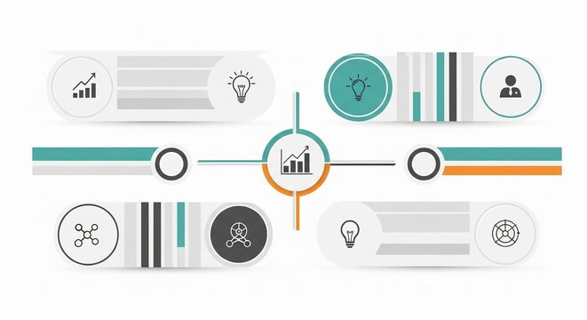 Abstract infographic design template with timeline, chart, and icon elements for data visualization, business processes, and strategy presentations.