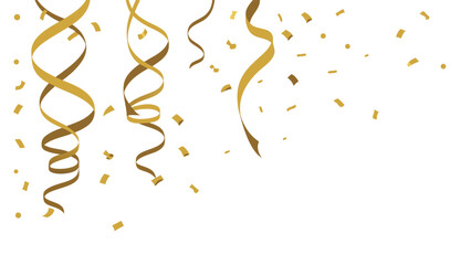 Golden Confetti and Curling Ribbons Celebration Design.