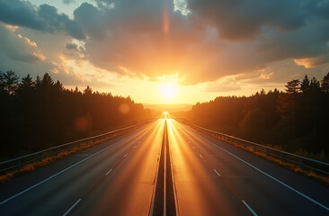 Fototapeta premium The rays of the sun on the highway