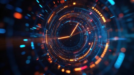 futuristic clock glowing digital time