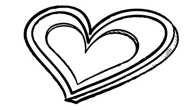 Handdrawn heart shape with triple outline black and white illustration.