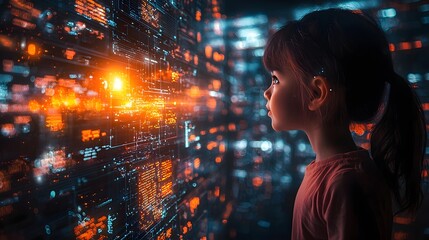 Child exploring a virtual cyber security fortress
