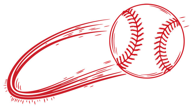Handdrawn Red Baseball in Motion with Dynamic Trail.