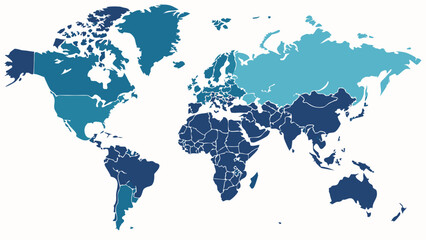 Naklejka premium Simplified World Map Depicting Continents and Countries in Blue Tones.